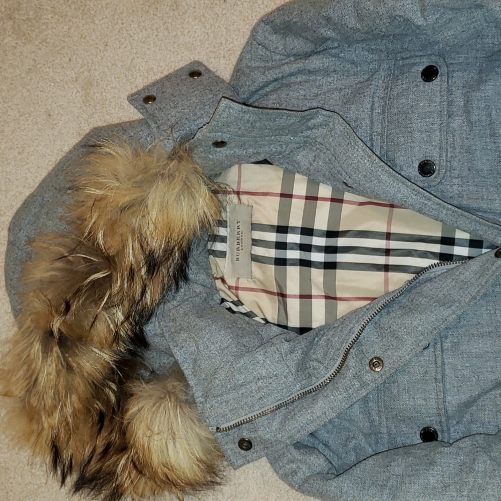 Burberry hooded winter coat.